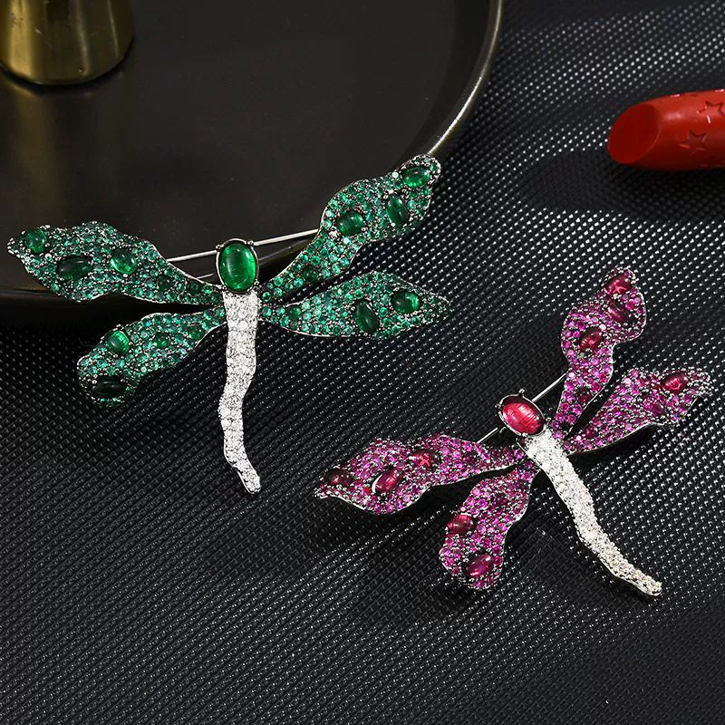 Dragonfly Brooch – Zircon Sparkle, Elegant - green