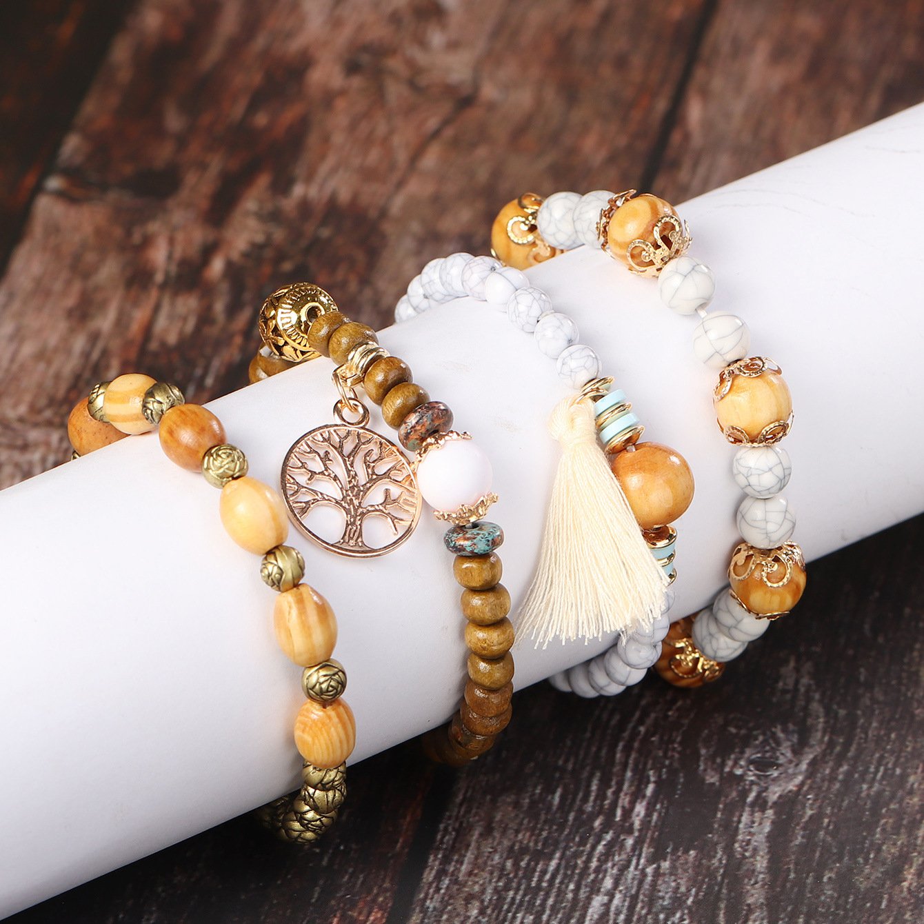 Wooden Bead Bracelets – Boho Natural Charm – 1 Wooden Bead Bracelets – Boho Natural Charm - 1
