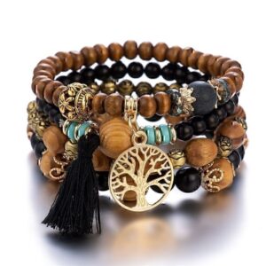 Black Beaded Bracelets – Stylish Bohemian Set