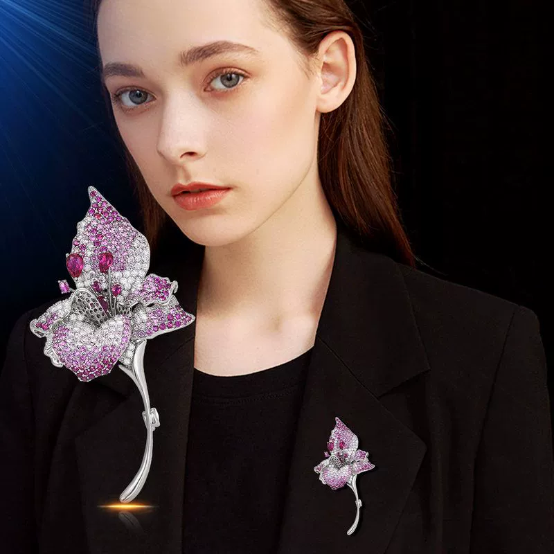 Red Corundum Brooch – Elegant Morning Glory Accent – 1 Red Corundum Brooch – Elegant Morning Glory Accent - 1