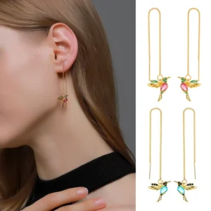 Copper Bird Earrings – Whimsical Colorful Dangles
