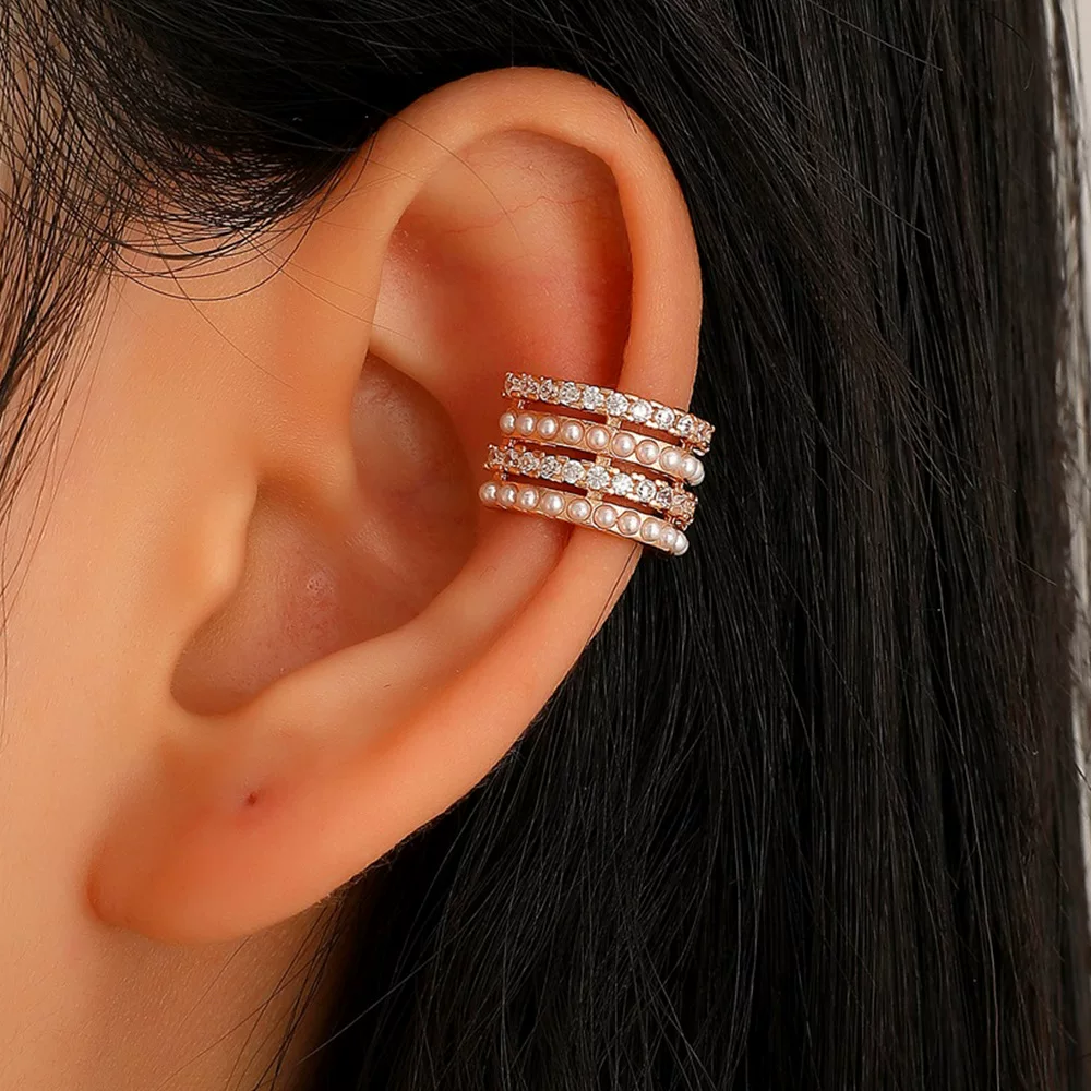 Pearl C-Hoop Earrings – Chic Cubic Zirconia Sparkle - 5