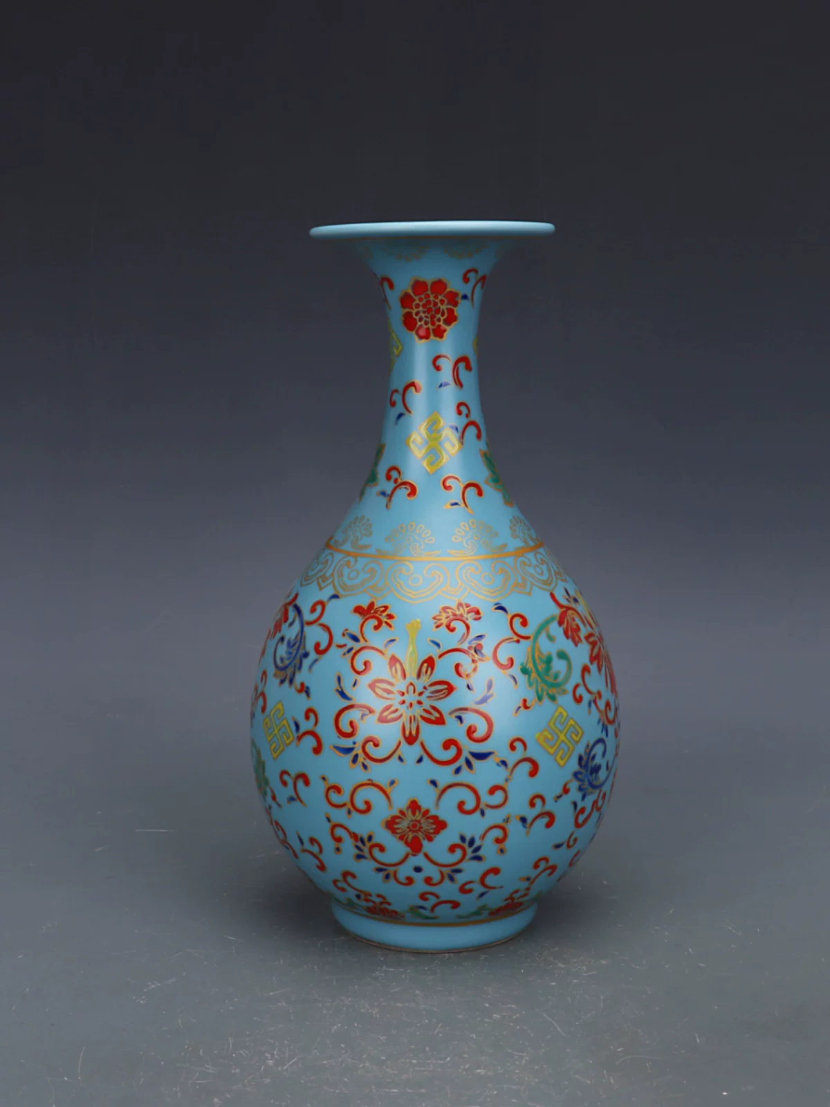 Exquisite Sky Blue Yongzheng Enamel Vase – 25cm – 2 Exquisite Sky Blue Yongzheng Enamel Vase - 25cm - 2