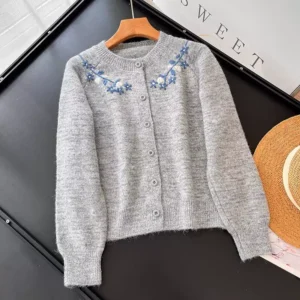 Cozy Embroidered Cardigan: Soft Knit Outerwear for Her