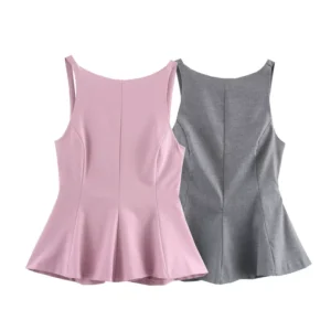 Backless Chic Top – Effortless French Elegance - grey, L