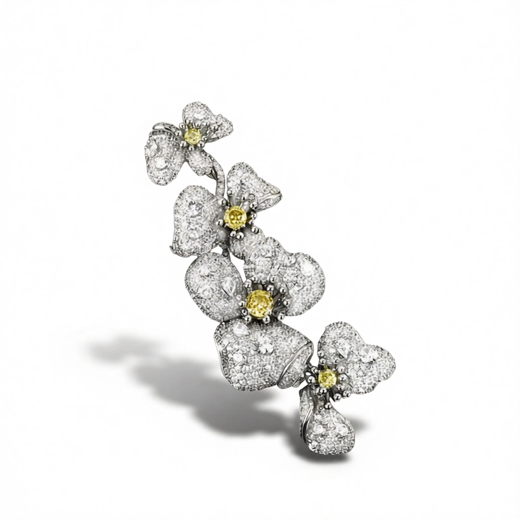 Stunning Brooch – Exquisite Diamond Flower White Background Stunning Brooch white background