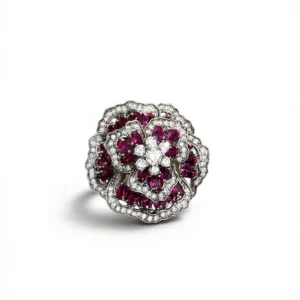 Red Zirconia Rose Brooch – Elegant Fabric-Friendly Sparkle