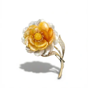 Mother Of Pearl Brooch – Elegant Peony Design white background