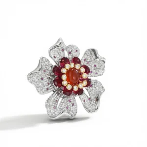 Magnetic Flower Brooch – Elegant Zircon Sparkle white background