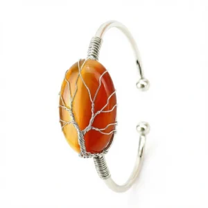 Carnelian Silver Coil Bracelet - Fiery Passion Charm - 16cm