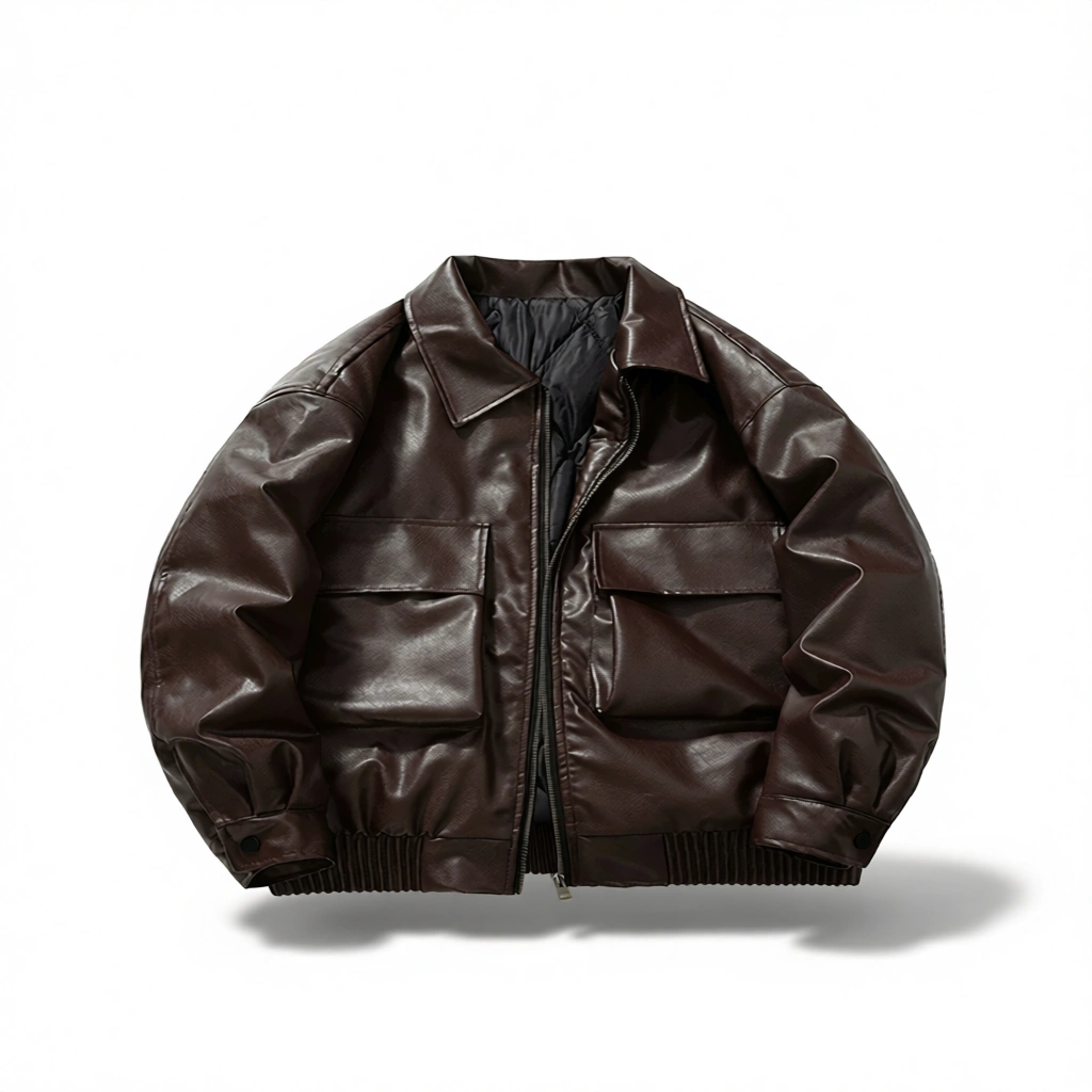 Retro Brown Moto Jacket – Timeless Winter Style white background