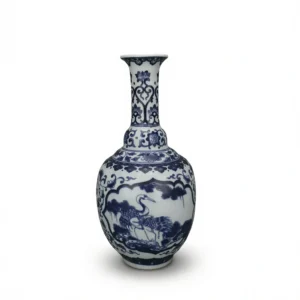 Blue And White Vase – Timeless Pine Crane white background