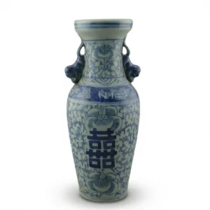 Exquisite Blue & White Vase: 25cm Hand-Painted Antique Replica white background