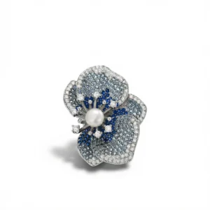 Pearl Flower Brooch – Elegant Timeless Charm - Sapphire blue