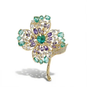 Flower Brooch – Elegant Sparkle - Purple and green