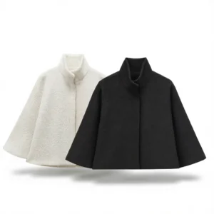 Hepburn Style Cape – Timeless Chic Outerwear - tweed white, L