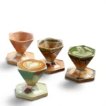 Hexagonal Ceramic Cup – Artisan Crafted Design - Hexagonal coffee cup: red and yellow flow