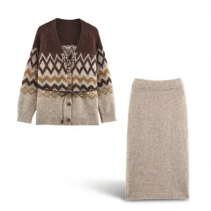 Retro V-Neck Knit Set: Chic Design for Effortless Style