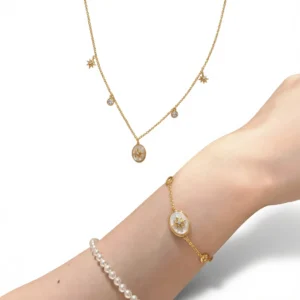 Gold Shell Necklace – Lucky Star Charm white background