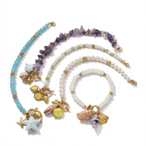 Ocean Beaded Bracelet – Blue Purple Shells