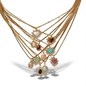 Heart Gemstone Necklace – Vintage Charm white background