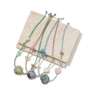 Boho Shell Necklace – Unique Crystal Charm white background