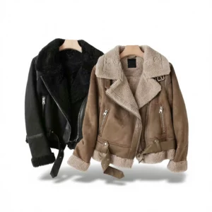 Shearling Suede Jacket – Cozy European Warmth white background