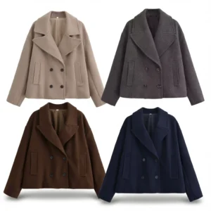 Elegant Hepburn Coat: Chic 2-Button Wool Blend Outerwear for Petite Women white background