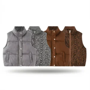 Chic Reversible Leopard Vest: Cozy 1-Piece Outerwear white background