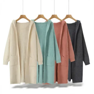 Hooded Knit Cardigan – Effortless Cozy Style white background