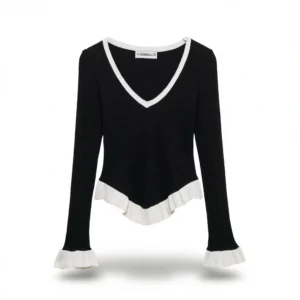 Elegant Layered Lace Knit: Flattering V-Neck Design