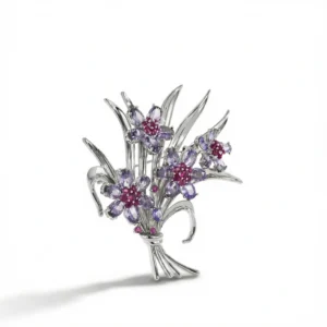 Floral Zircon Brooch – Elegant Bouquet Sparkle white background