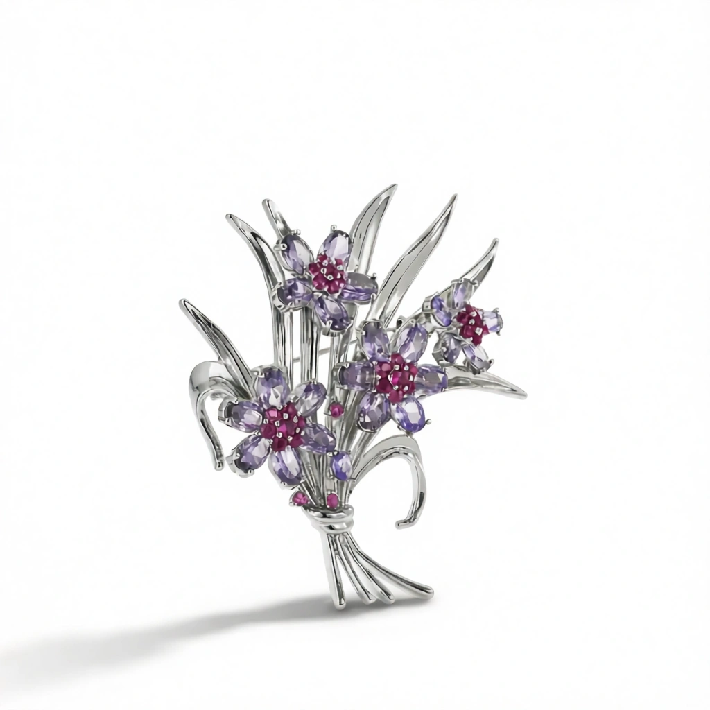 Floral Zircon Brooch – Elegant Bouquet Sparkle White Background Floral Zircon Brooch – Elegant Bouquet Sparkle white background