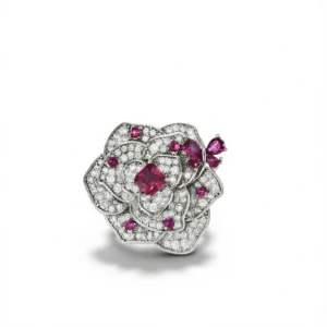 Silver Flower Brooch – Elegant Zircon Sparkle white background