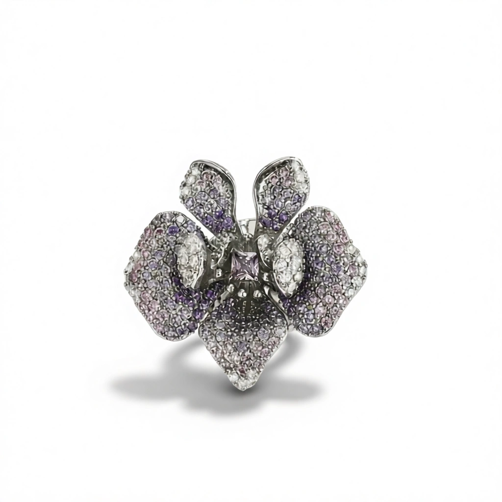 Crabapple Flower Brooch – Elegant Zircon Sparkle white background