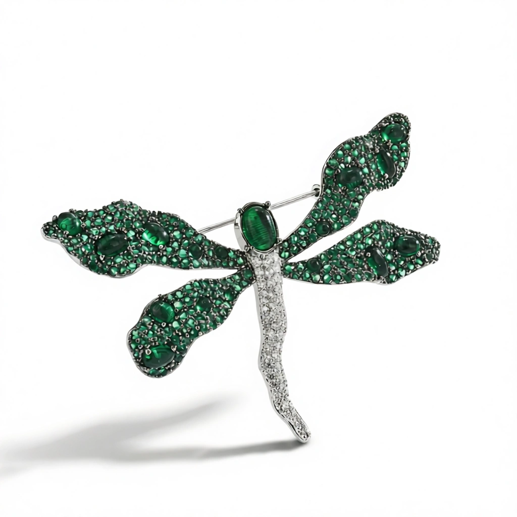 Dragonfly Brooch – Zircon Sparkle, Elegant white background