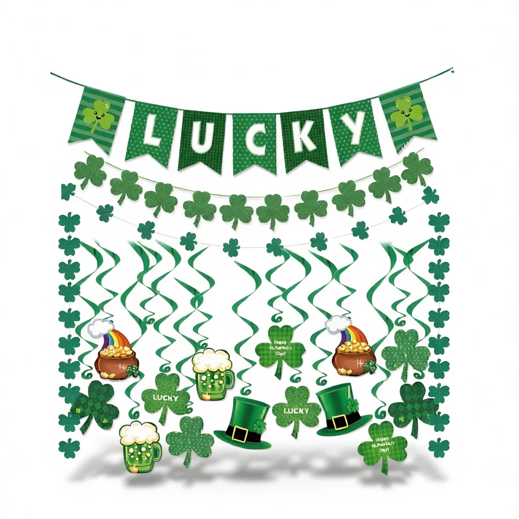 Glitter Spiral Banners – Festive Irish Cheer white background