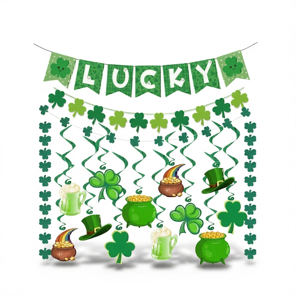 Irish Decor Set – Festive Paper Magic White Background Irish Decor Set – Festive Paper Magic white background