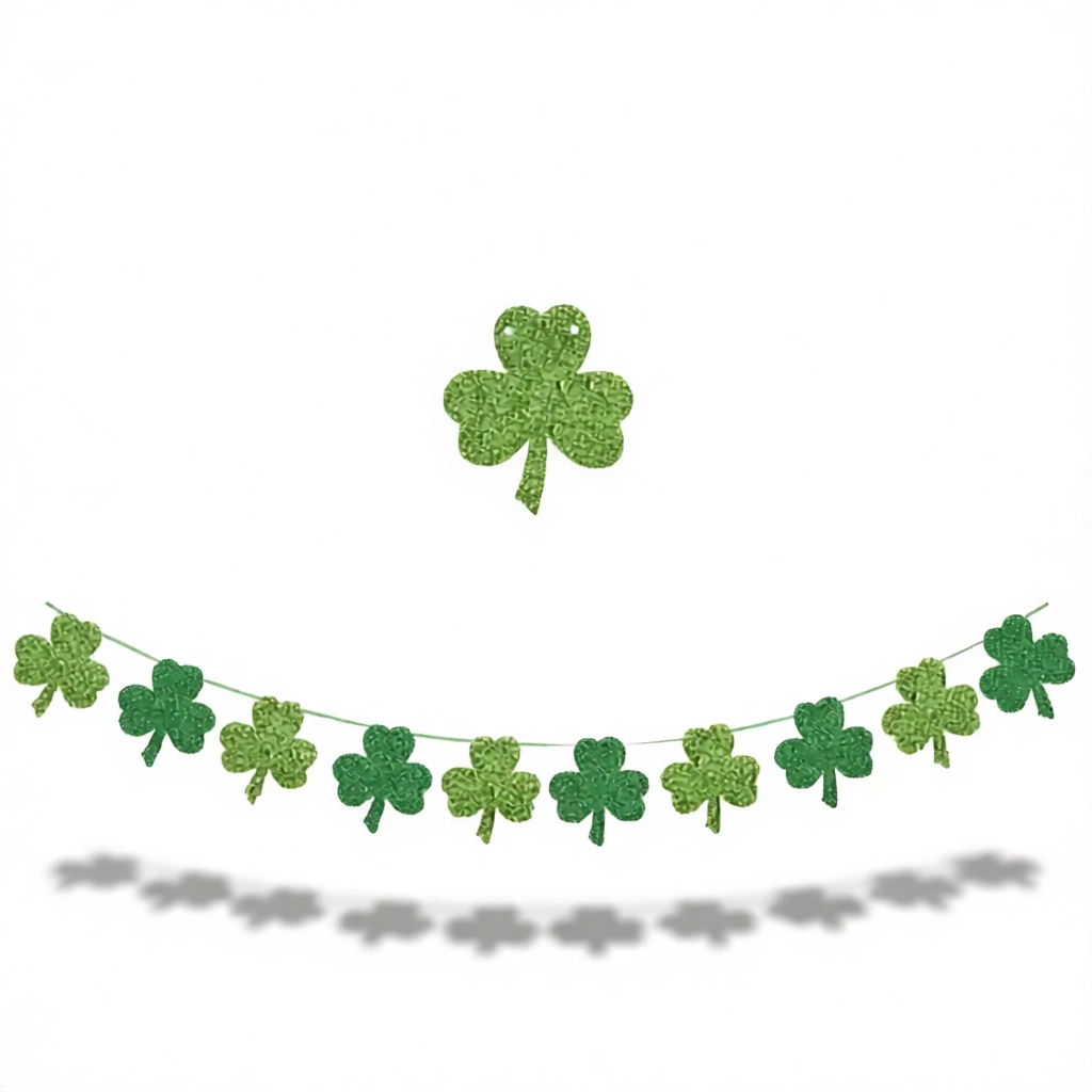 Shamrock Garland – Sparkly Irish Cheer White Background Shamrock Garland – Sparkly Irish Cheer white background