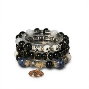 Bracelet - 4 Charming Bohemian Black Travel Cuffs white background
