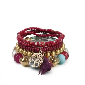 Fuchsia Tassel Bracelets – Bohemian Charm Set