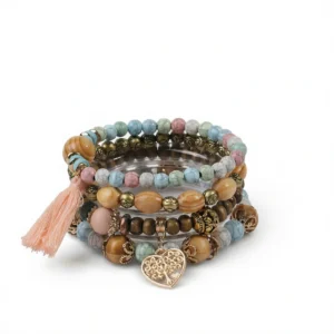 Olive Green Bracelet Set – Boho Heart Layering