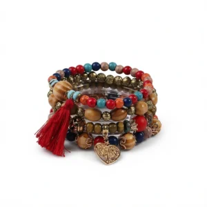Bracelet: 4 Mocha Brown Bohemian Charm white background