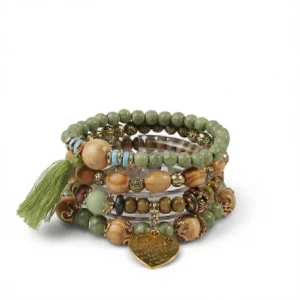 Olive Green Bracelets – Natural Boho Charm white background