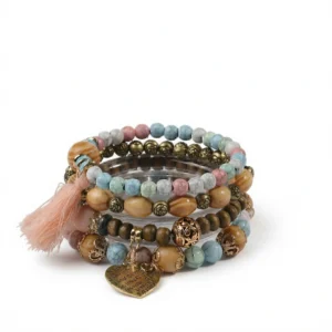 Wooden Bead Bracelets – Natural Charm white background