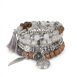 Grey Bohemian Bracelet Set – Layered Elegant Style