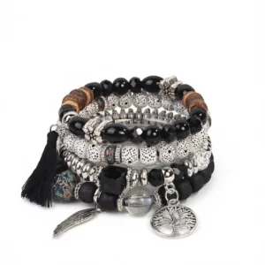 Black Boho Bracelets – Mystical Enchantment Set