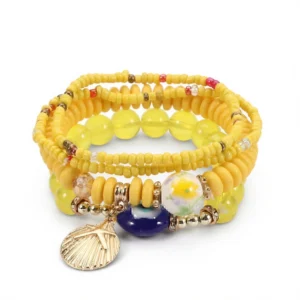 Yellow Glass Bead Bracelet – Bohemian Charm Set