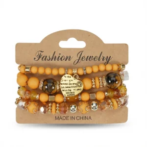Yellow Heart Charms Bracelet – Boho Style, Warm Tones