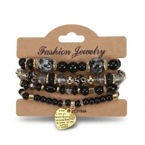 Black Love Knot Bracelet – Elegant Bohemian Set white background